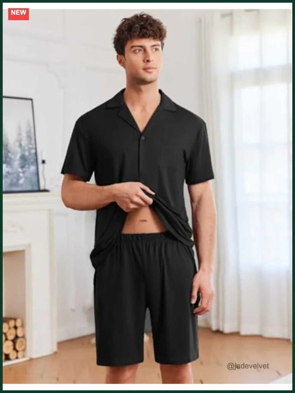 Men's Pajama Set Short Sleeve Button Down Sleepwear Lounge 2 Piece with Pockets
